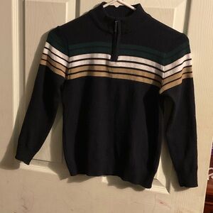 Kids Navy Half-Zip Sweater with Green, White & Tan Stripes